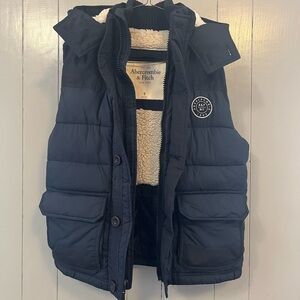Vintage Abercrombie & Fitch Puffer Vest Mens Small Sherpa Lined Hooded Heavy